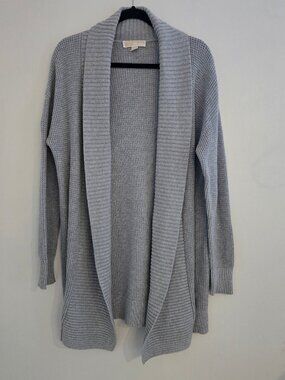 Michael Kors Cozy Waffle Knit Shawl Collar Long Cardigan Sweater Coat Gray M